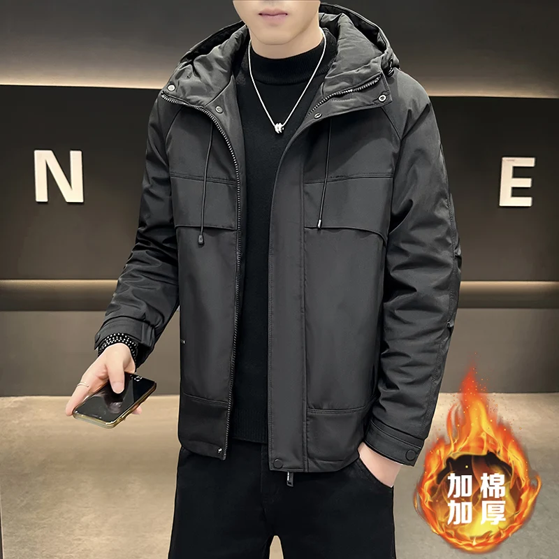 

Autumn and winter new thickened workwear hooded jacket, cotton jacket, men's trendy outdoor loose cold-proof two-cotton down jac