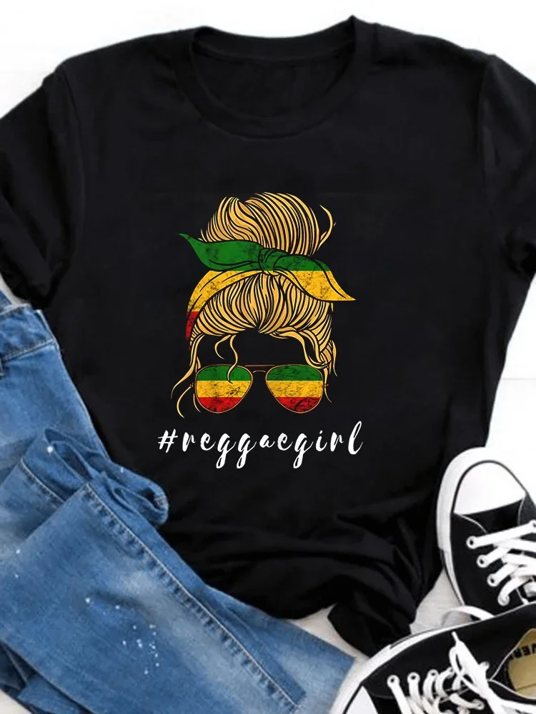 Rasta Reggae Mom Messy Bun Hair Jamaica Rastafari Camiseta Para Mujer for Women Printed Tops Fashion Loose Personalized Tshirts