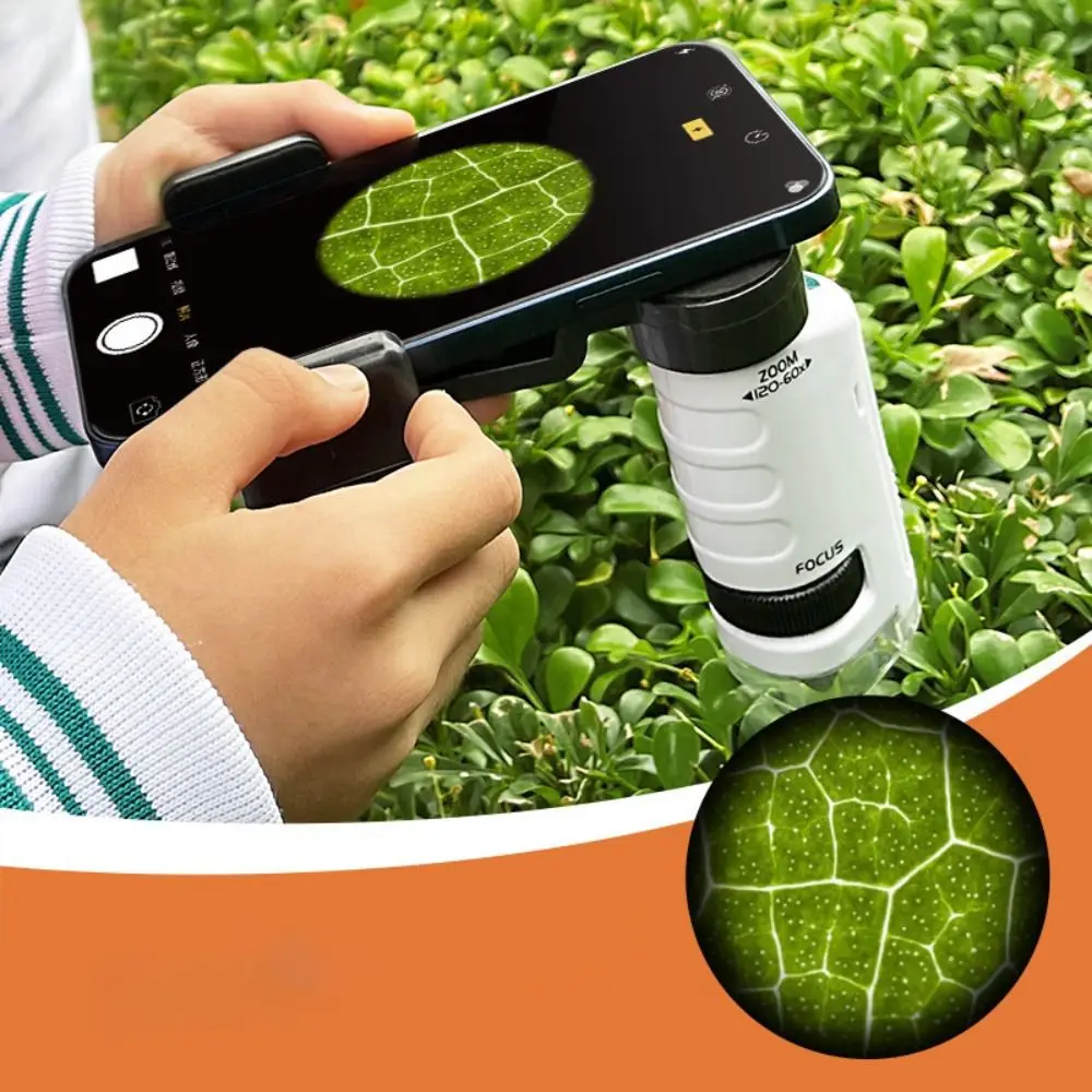 

60-180x Handheld Microscope Science Experiment Set LED Light Microscope for Children Pocket Biological Optical Microscope
