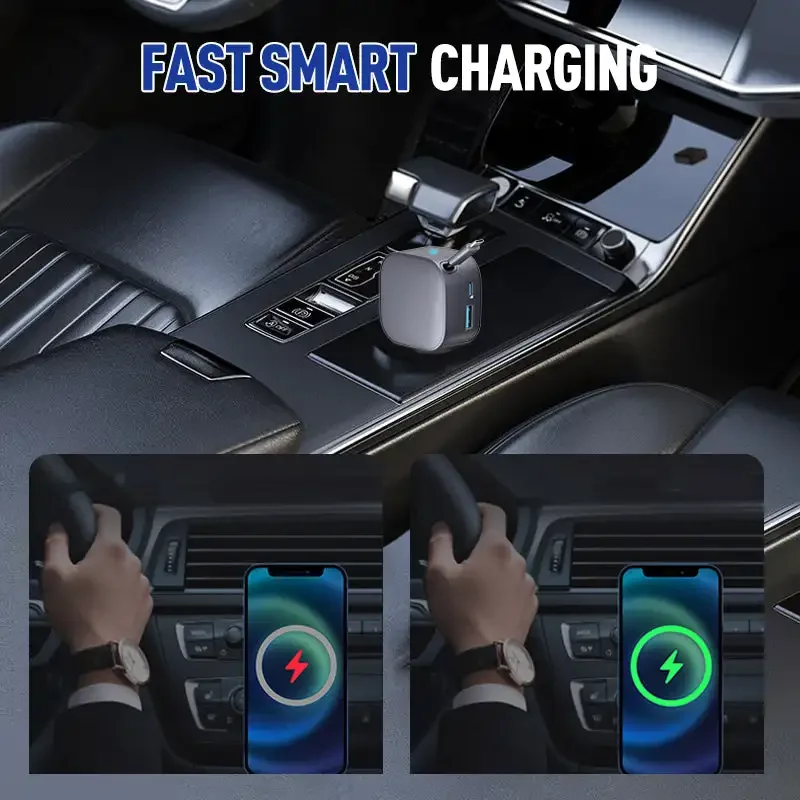 Ultra-fast car USB phone charger with smart digital display and dual PD ports, capable of showing voltage