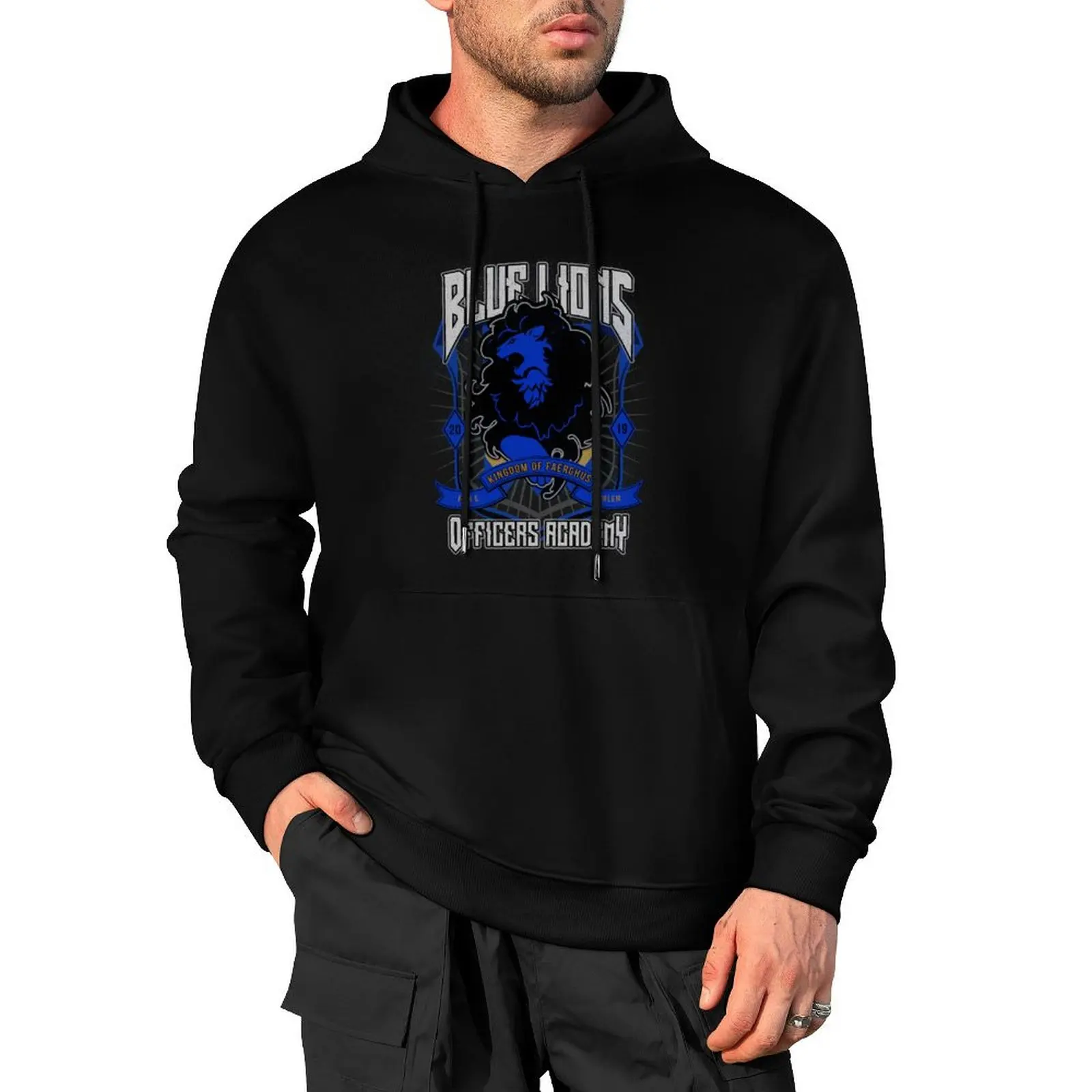 

Blue Lions Crest Pullover Hoodie men's sweat-shirt set korean autumn clothes mens designer clothes hoodie men