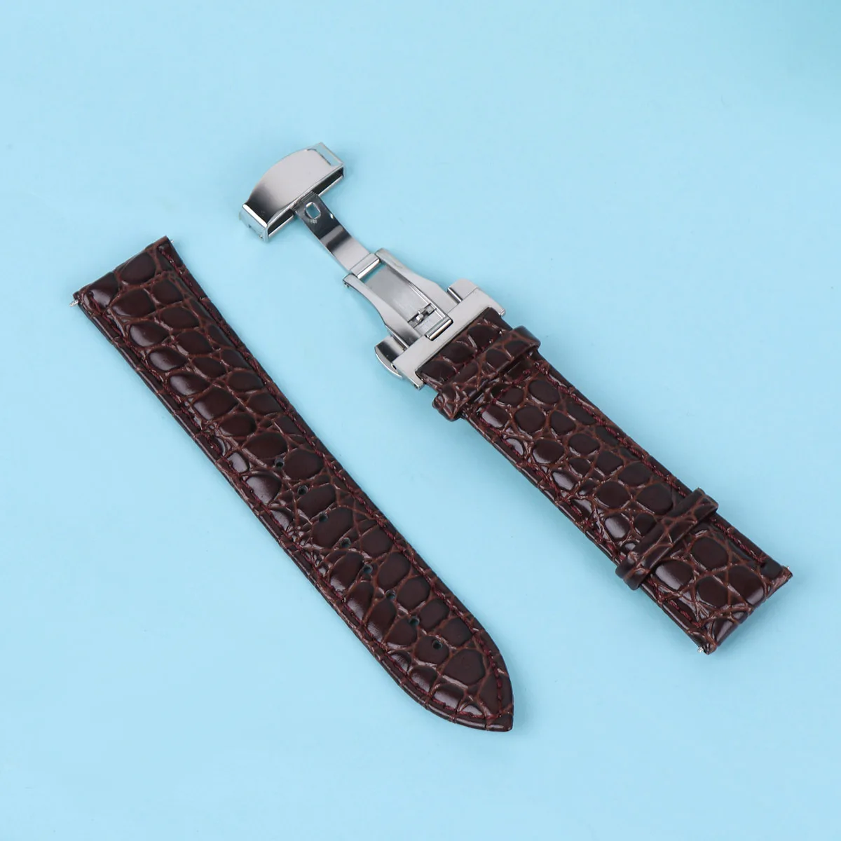

1Pcs Automatic Butterfly Buckle Brown Watch Band 22mm Replacement Strap Soft Waterproof Fashion Band Watch Strap