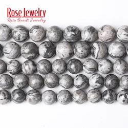 Factory Price Natural Stone Gray Picasso Map Jaspers Round Beads 16