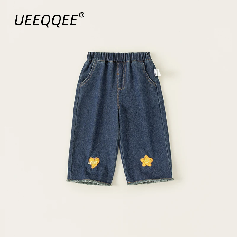 

Spring Autumn Children Jeans 1-10Y Girls Patchwork Wide Leg Straight Denim Pants Trousers Korean Toddler Wear For Kids Clothing