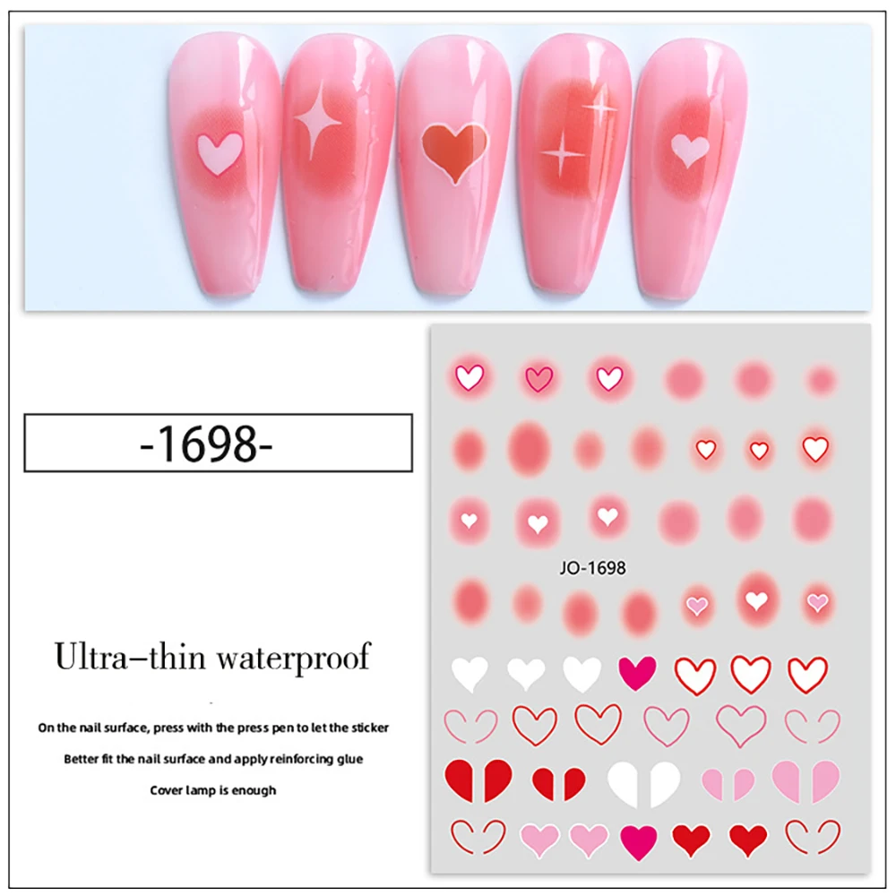 Heart Shape Nail Sliders For Nails Summer Stickers Art Gradient Slider Transfer Flower Adhesive Nail Design Decoration 2023