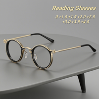 Retro Punk Artistic Round Frame Men's Reading Glasses, Fashionable Neutral Metal Frame Anti Blue Light Presbyopia Glasses