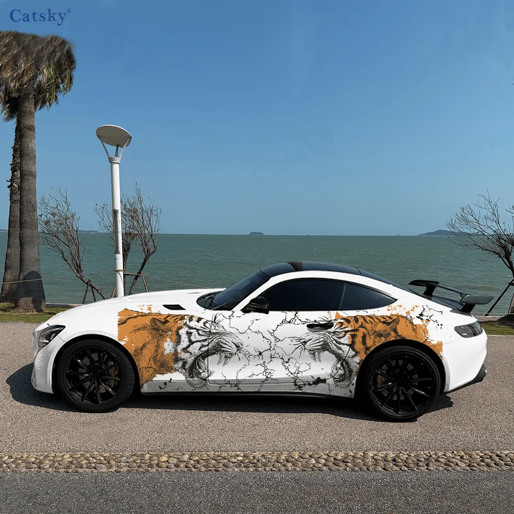 2pcs.Dark Cool Retro Wall Crack & Tiger Car Wrap Sticker.Automotive Sticker.car vinyl wraps