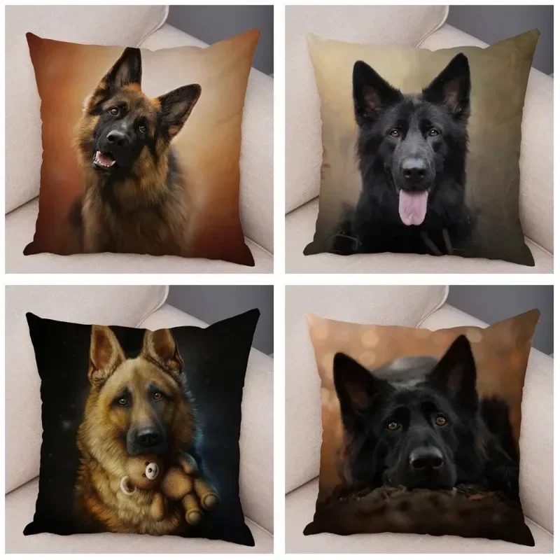 45x45cm German Shepherd Pillowcase Polyester Cushion Cover Sofa Home Pillowcase Decoration Pet Animal Pillow Case