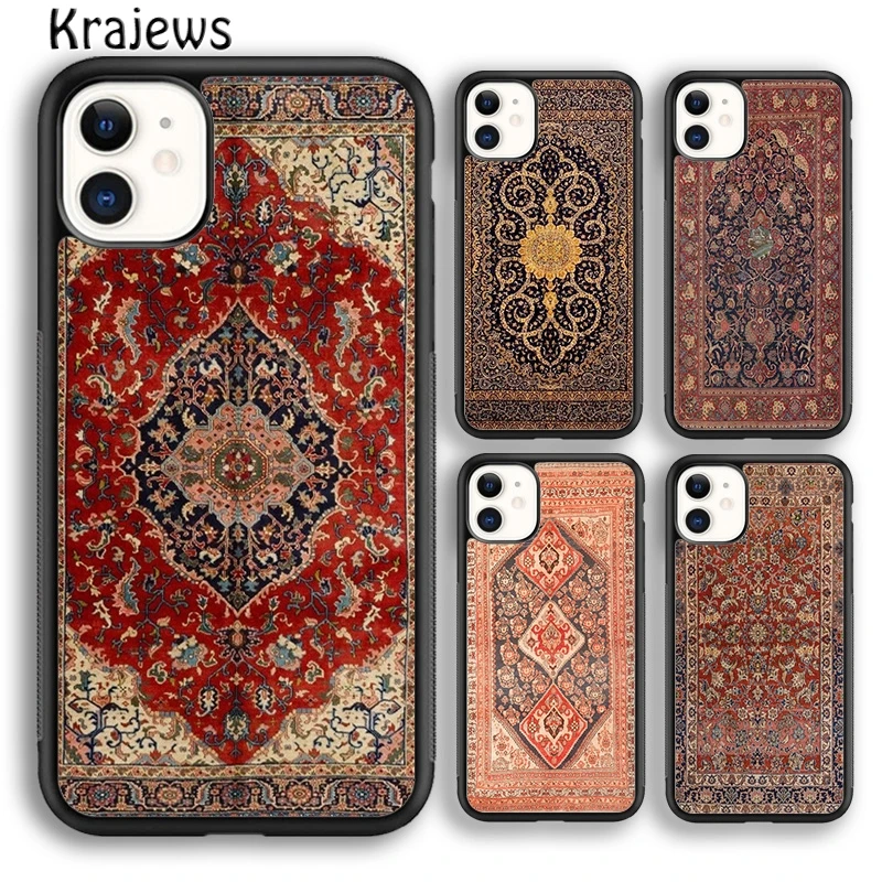 Krajews Persian Carpet Floral Pattern Phone Case Cover For iPhone 16 15 14 plus XS XR 11 12 mini pro max coque Fundas