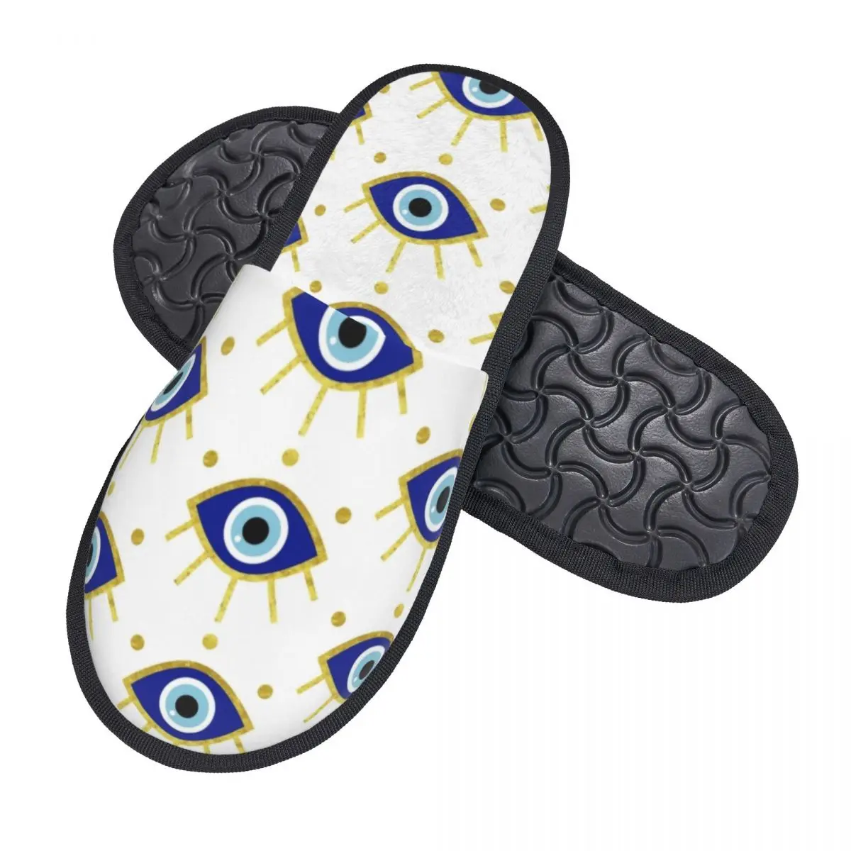 Custom Mediterranean Evil Eye Protection Soft Memory Foam House Slippers Women Spiritual Amulet Cozy Warm Anti-Skid Slipper