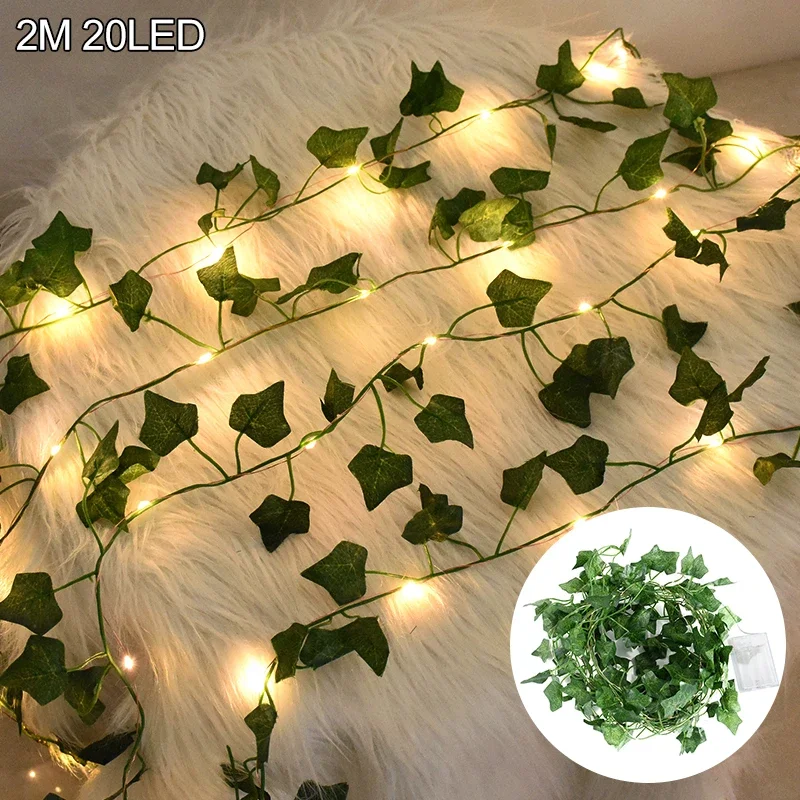 LED String Lights for Home Wedding Hanging Garland Artificial Plants Decor 2/5/10M Silk Leaves Fake Creeper Green Leaf Ivy Vine