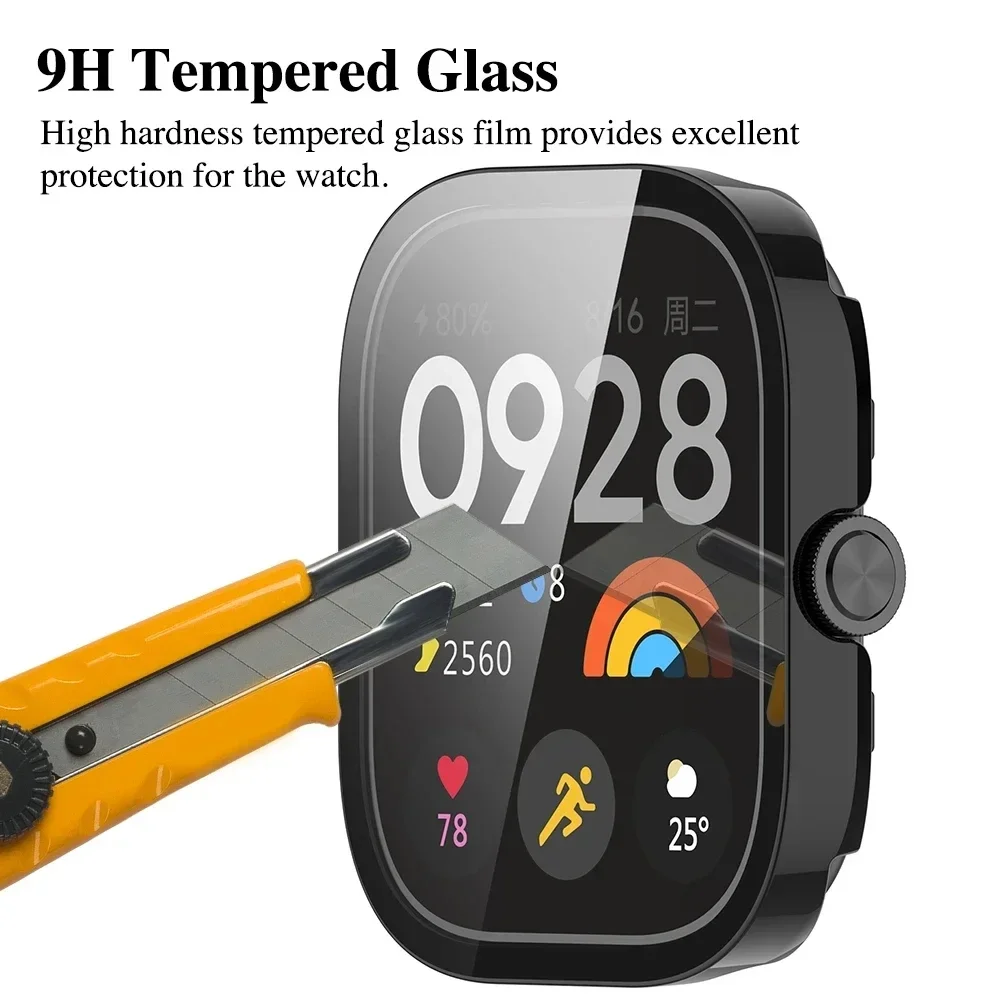 PC Case+Glass for Xiaomi Redmi Watch 4 Tempered Glass Anti-scratch Film Bumper Protective Cover for Redmi Watch 4 Active/3Lite