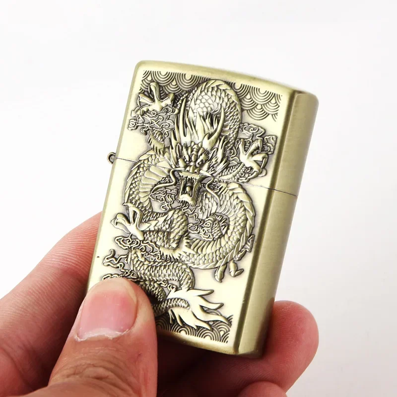 New Relief Dragon Retro Kerosene Lighter Creative Metal Windproof Lighter Portable Outdoor Cigar Old-Fashioned Kerosene Lighter