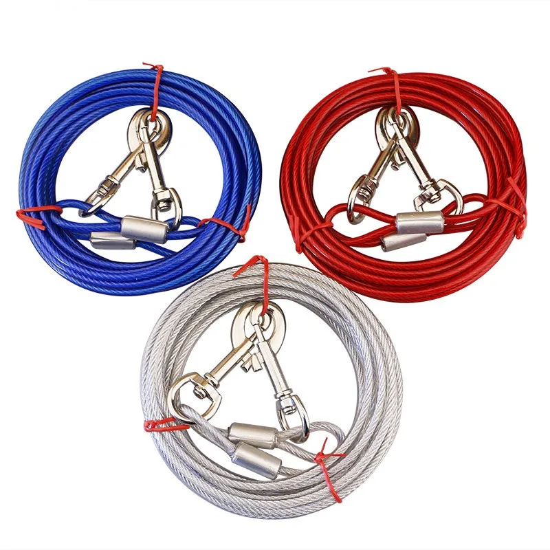 Pet Outdoor Double Hook Extended Steel Wire Rope Dog Rope Pet Traction Rope Anti Bite Dog Chain Metal Hooks Pet Supplies