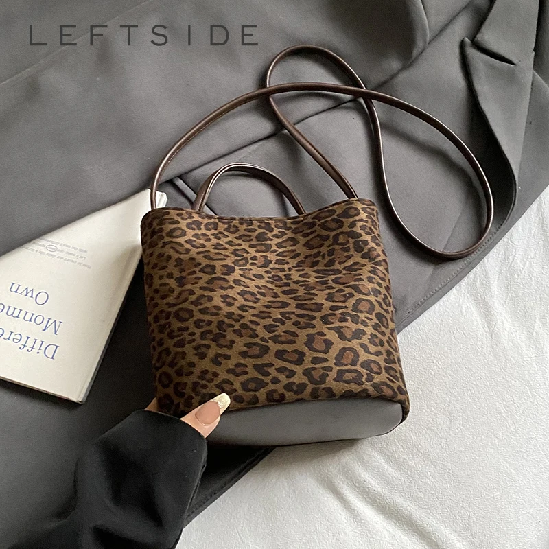 LEFTSIDE Design PU suede Leopard Shoulder Bags for Women 2025 New Winter Crossbody Bag Females ​Luxury Handbags and Purses
