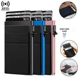 DIENQI-Rfid Credit Card Holder Men Thin Slim Mini Minimalist Wallets Luxury Metal Bank ID Cardholer Case Wallet for Men Carteras