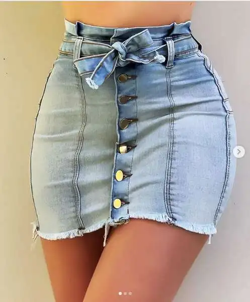 

2026 Spring/Summer New Arrival Women's Fashion High-Waisted High-Elasticity Tie-Waist Denim Skirt