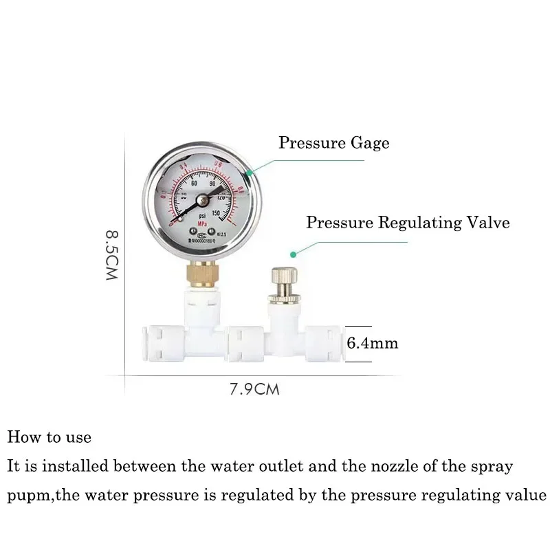 1/4 Inch Water Pressure Regulator Valve Low Pressure Gauge Fit Pump Water Tan Test Spray System Adjust