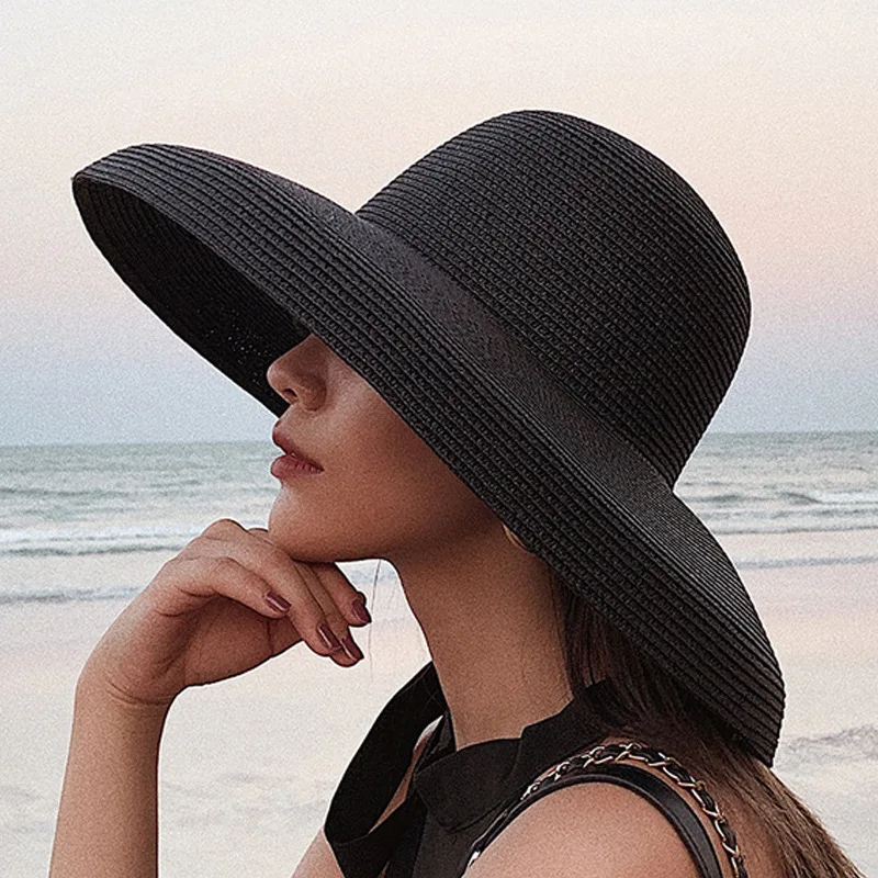 Summer Lady Pleated Straw Hat Women  Hepburn Style Casual Sun Hat Large Brim Floppy Sun Hat Cap Holiday Beach Casquette Gorros