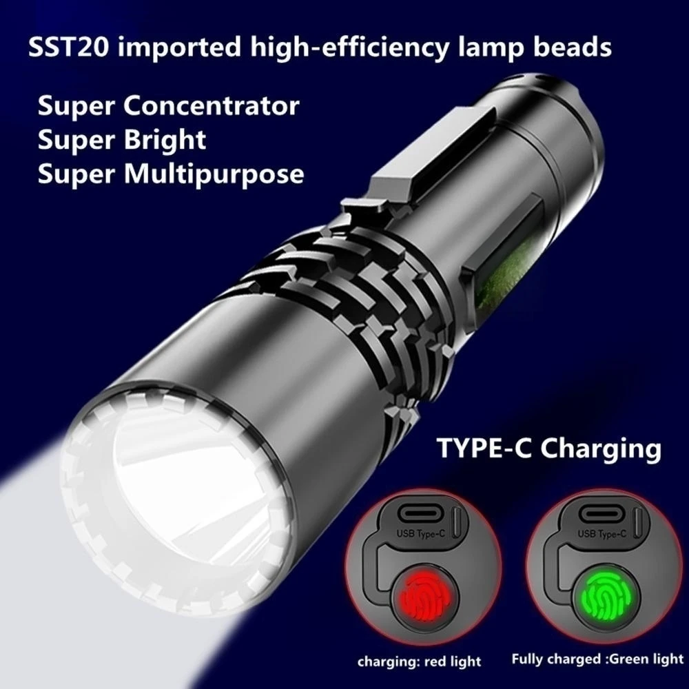 جديد SST20 LED مصباح يدوي صغير مع شعار الفلورسنت ضوء قوي نوع-C قابلة للشحن مقاوم للماء فائقة مشرق طويلة المدى