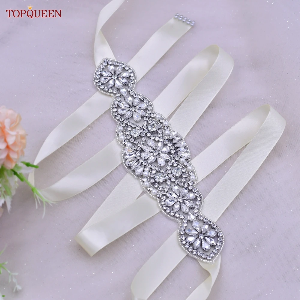 TOPQUEEN-Cinturón de vestido de boda S94, apliques de diamantes de imitación plateados para dama de honor, vestido de noche nupcial, faja de cristal de lujo para mujer