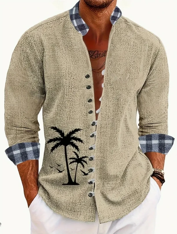 قميص رجالي كتان بأكمام طويلة قميص يومي غير رسمي للرجال للتسوق في الهواء الطلق فضفاض كبير الحجم S-5XL نسيج مريح #1