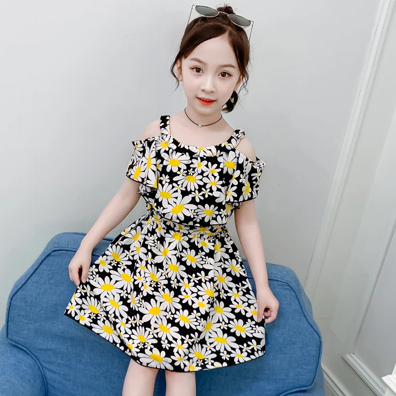 2025 New Girls Summer Dress Fashionable Temperament Floral Print Sleeveless Chiffon Cake Dress for Kids Women's
