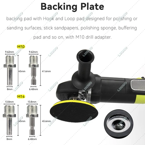 Imagen 2 del producto Gancho y bucle de papel de lija para lijadora Orbital aleatoria, hoja de papel de lija, disco de pulido, juego de esponjas para encerar, almohadilla amortiguadora, detalles de coche