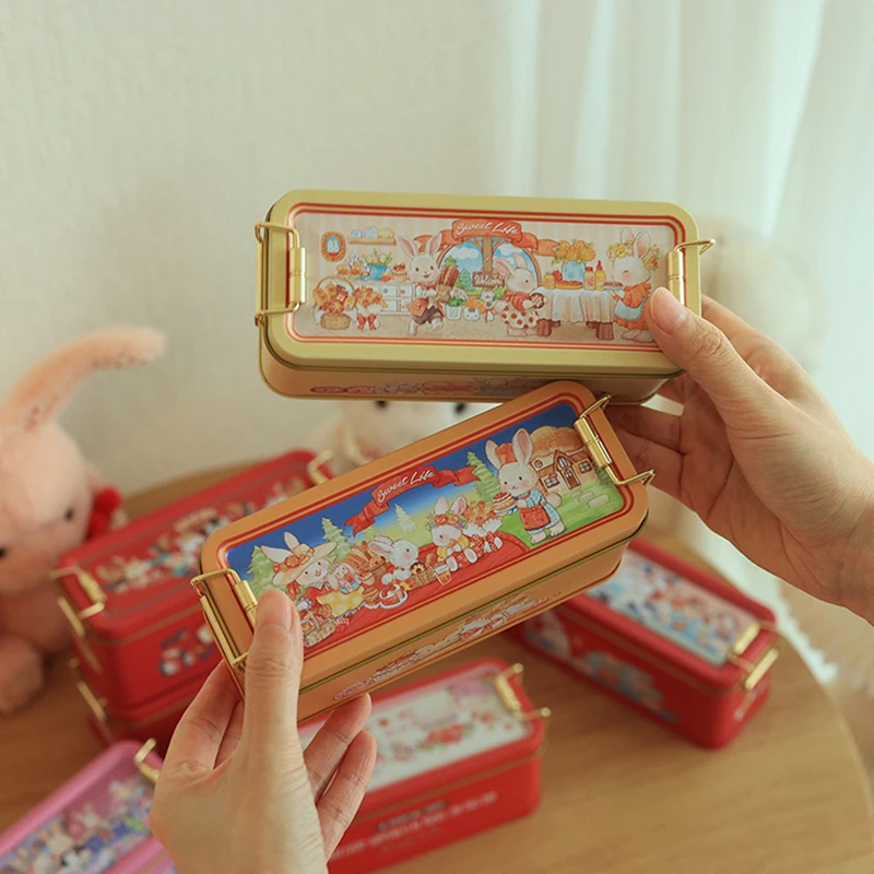 Coelho de natal doces caixa de lata dos desenhos animados caixa de armazenamento de biscoito chá café organizador caso crianças presentes decorações para o casamento