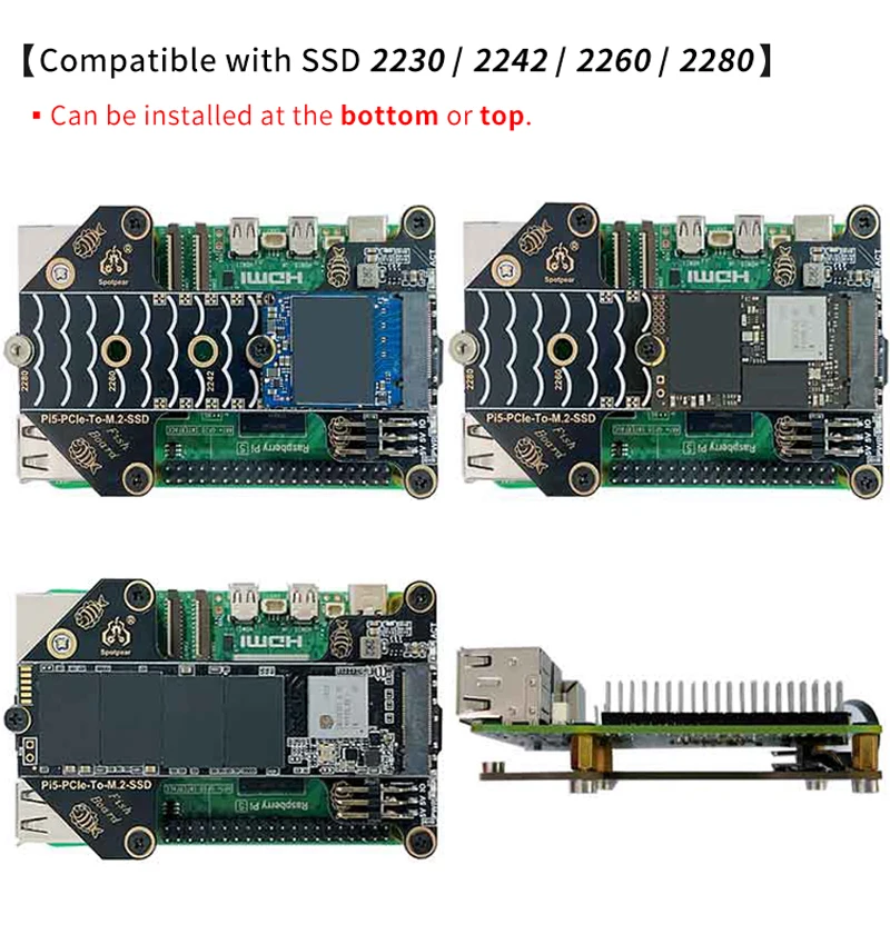 Raspberry Pi 5 PCIe para M.2 NVMe SSD Placa Adaptadora, HAT One-body PCIe Fish-Board-A para RPi 5