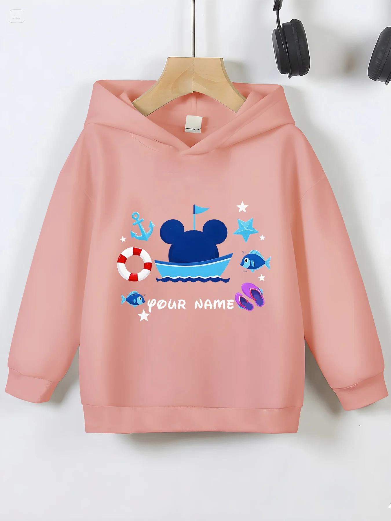 MINISO Disney Mickey Boat Hoodie - Mickey at the helm of the boat, full of ocean elements, perfect for family outings and beach
