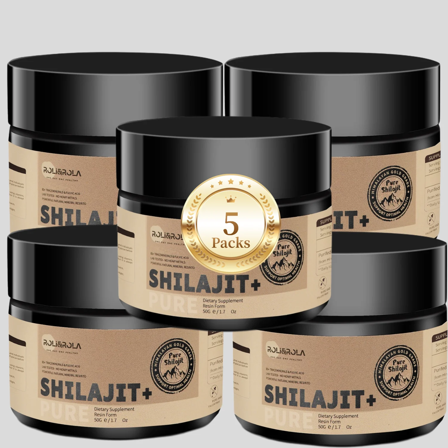 

ROLI&ROLA, 5 упаковок/50 г, чистая гималайская смола Shilajit, минералы со следами высокой мощности и добавка для полная кислота. Здоровье Супер Еда.
