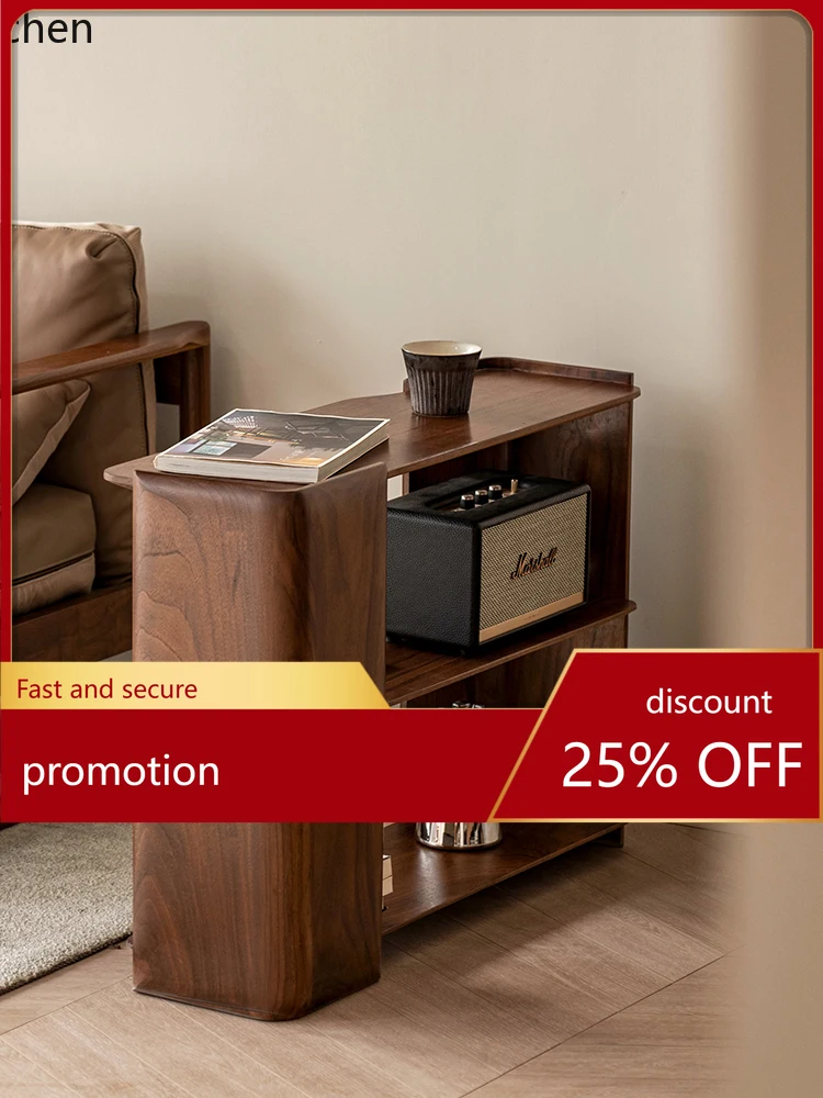 

YFY Side Cabinet Black Walnut Solid Wood Light Luxury Living Room Internet Celebrity Mobile Storage Cabinet