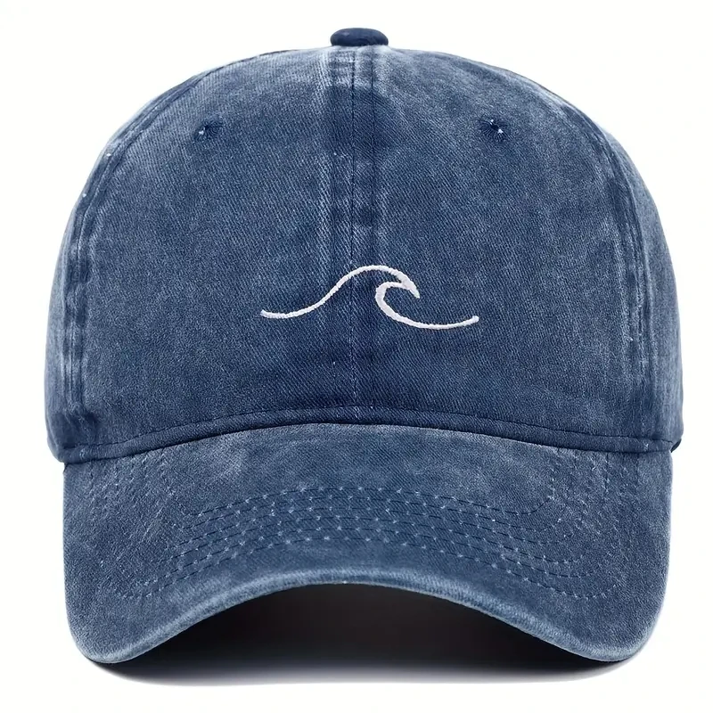 Wave Ripple Embroidery Baseball Cap Solid Color Washed DistressedDad Hats Simple Vintage Hip Hop Sun Hats For Women & Men