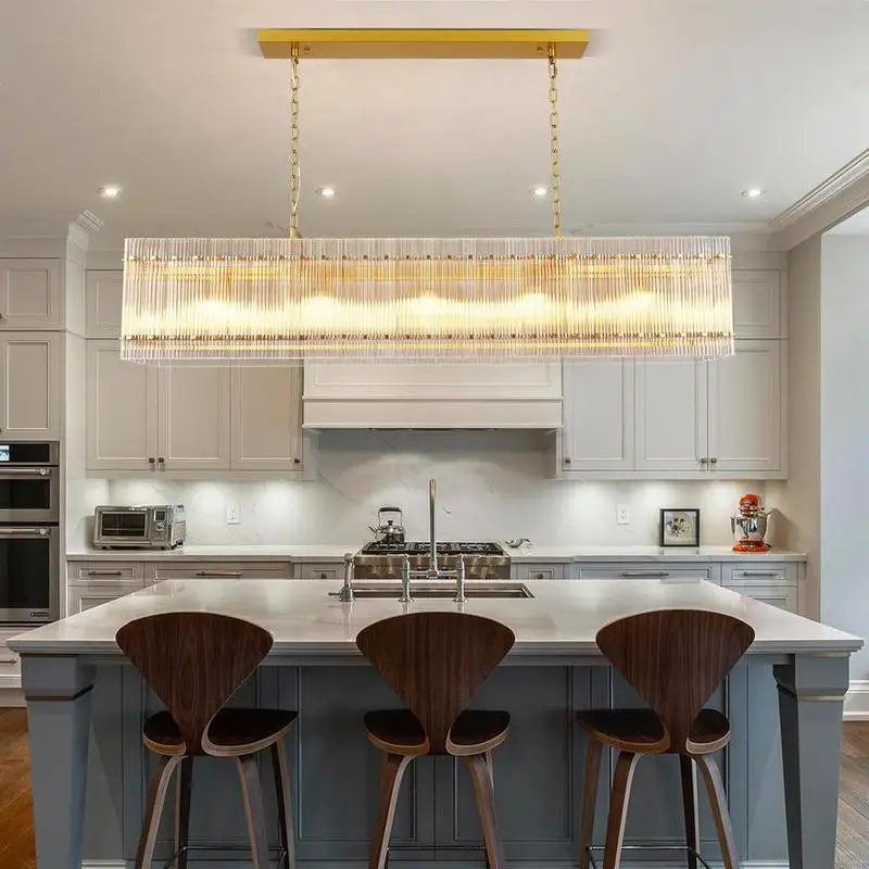 Modern Rectangular Crystal Chandelier, 10-Light Gold Pendant Light Fixture for Dining Room, Living Room, Kitchen Island