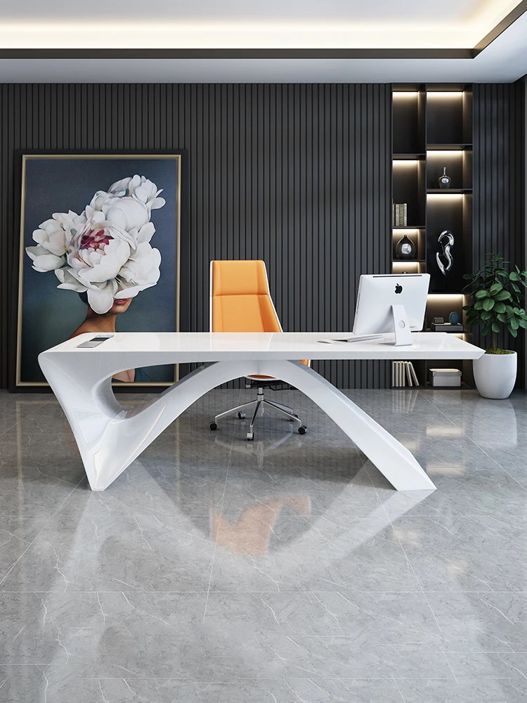 

Minimalist modern white office desk