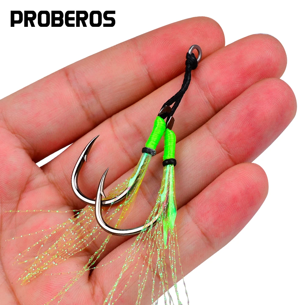 Proberos 5 Stück Assist-Jigging-Haken mit reflektierendem Farbpapier - Schnell- und langsam fallende Jigging-Köder - Perfekt für vertikales Jigging