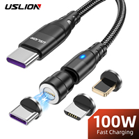 USLION PD 100W Fast Charging Magnetic Cable 5A USB C To Type C Data Cord For Macbook iPad iPhone 15 14 Pro Max Samsung Xiaomi 13