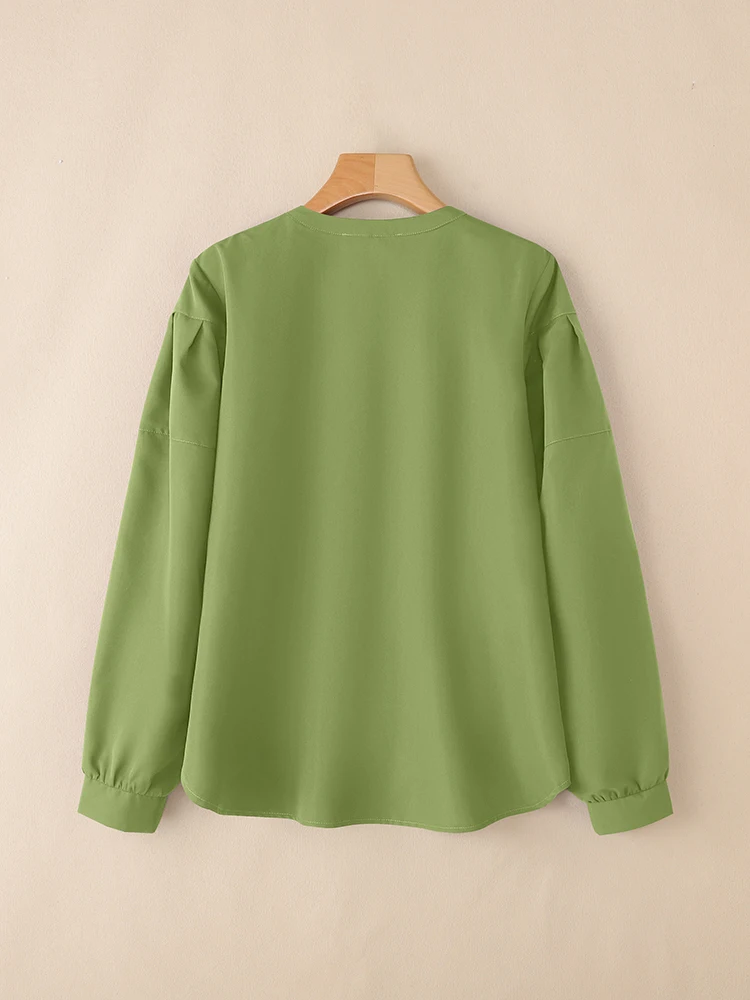 ZANZEA Frauen 2025, Herbst Shirts, Elegante O Hals Langarm Bluse Weibliche OL Arbeit Blusas Tasten Up Tops Casual Solide Lose Hemd