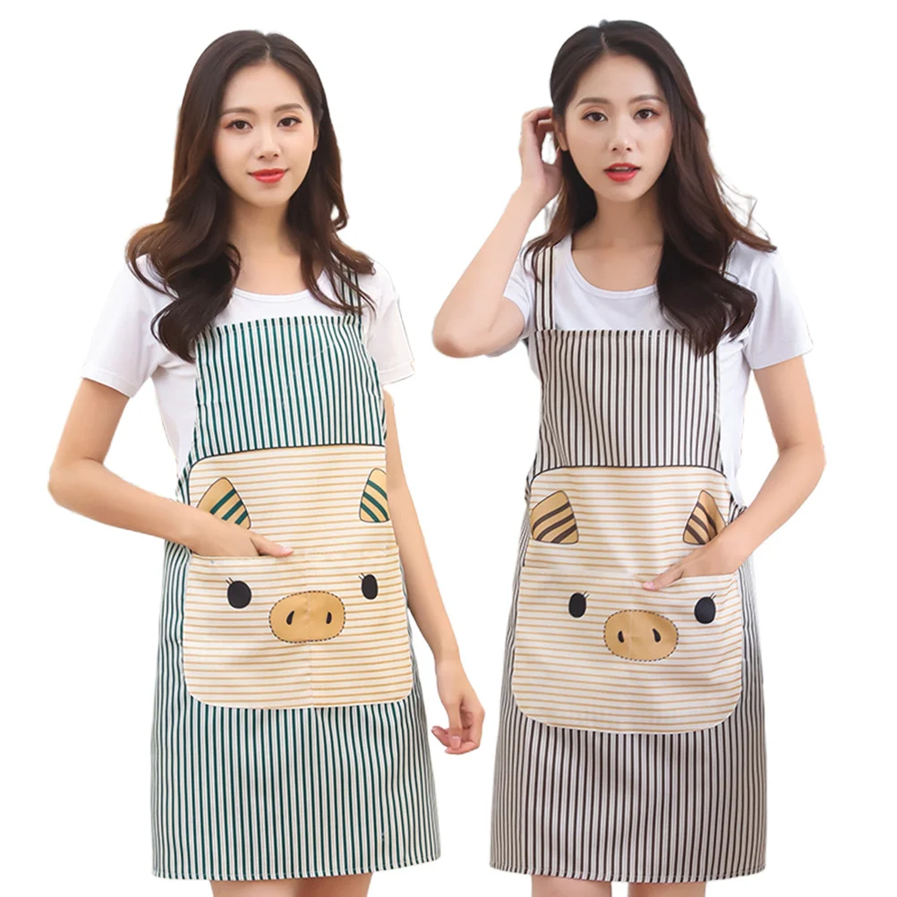 

2pcs Cotton Linen Cooking Apron Dustproof Oilproof Pig Cartoon Pattern Household Kitchen Apron For Women Men Machine Washable