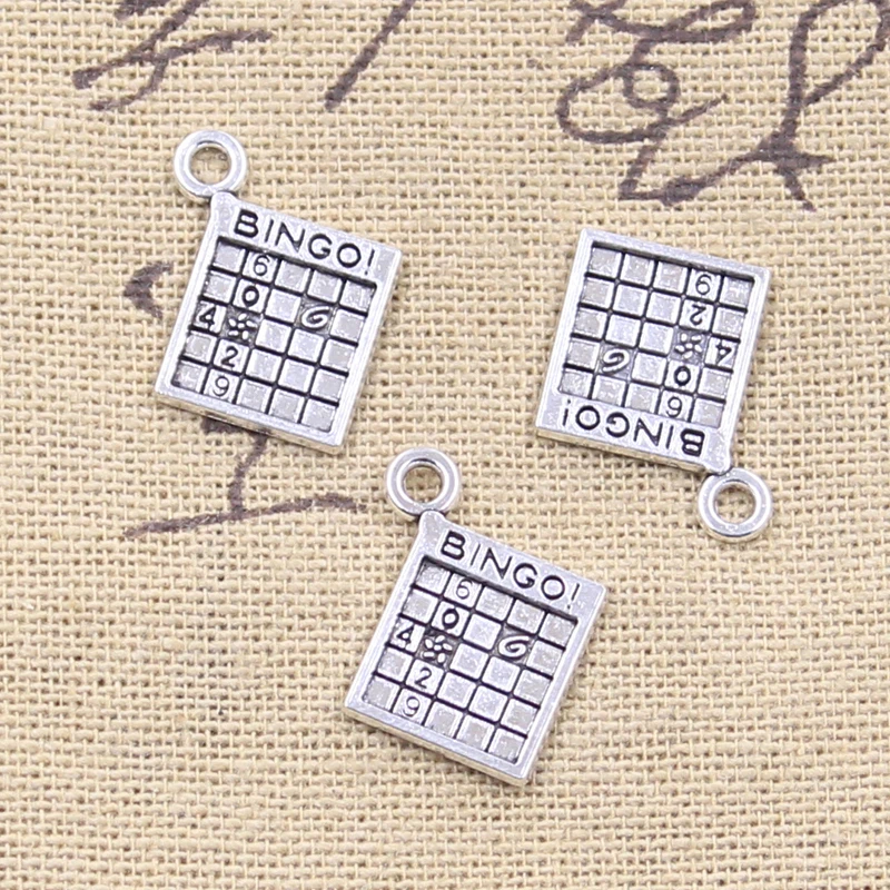30pcs Charms Game Puzzle Play Bingo 13x12mm Antique Silver Color Pendants DIY Crafts Making Findings Handmade Tibetan Jewelry