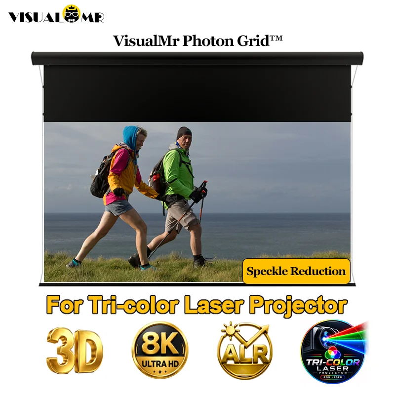 Photon Grid ALR Projection Screen with Laser Speckle Reduction Electric Motorized Drop Down Screen for RGB Laser Projector 4K 8K