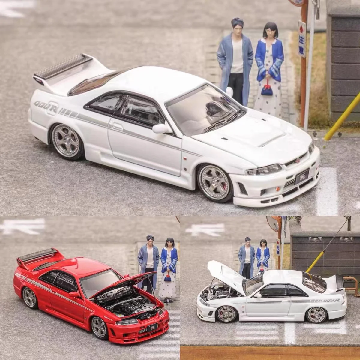 1:64 GTR R33 Nismo 400R Red and white alloy die-cast static display car models, adult collection pieces children's holiday gifts