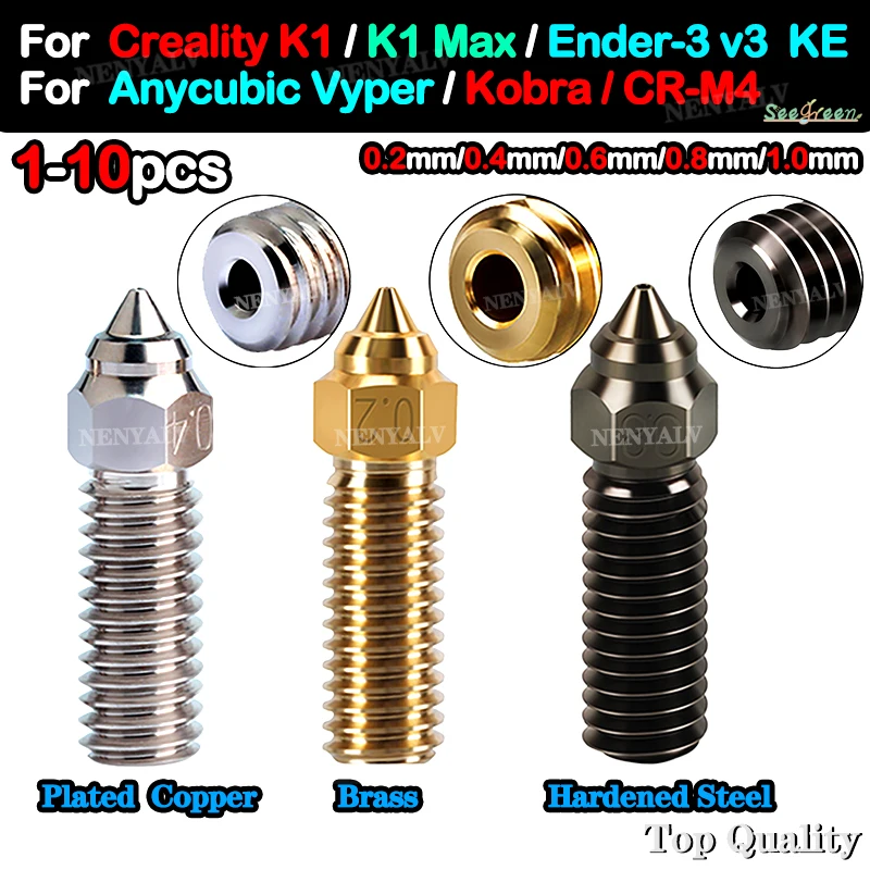 For Creality Ender 3 V3 KE Nozzle High Quality Brass Plated Copper Hardened Steel Nozzles For Creality K1 / K1 MAX CR-M4 Nozzle