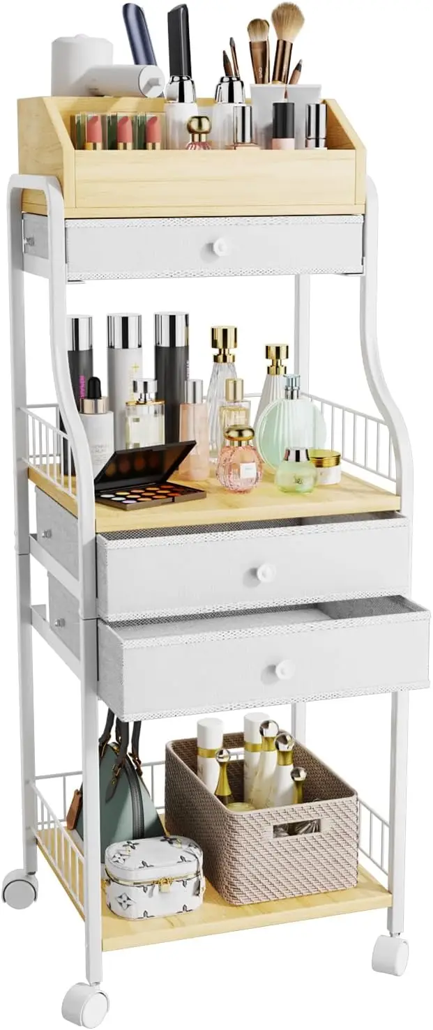 

Floor Makeup Organizer with Drawers and Wheels for Skincare Cosmetics Storage
