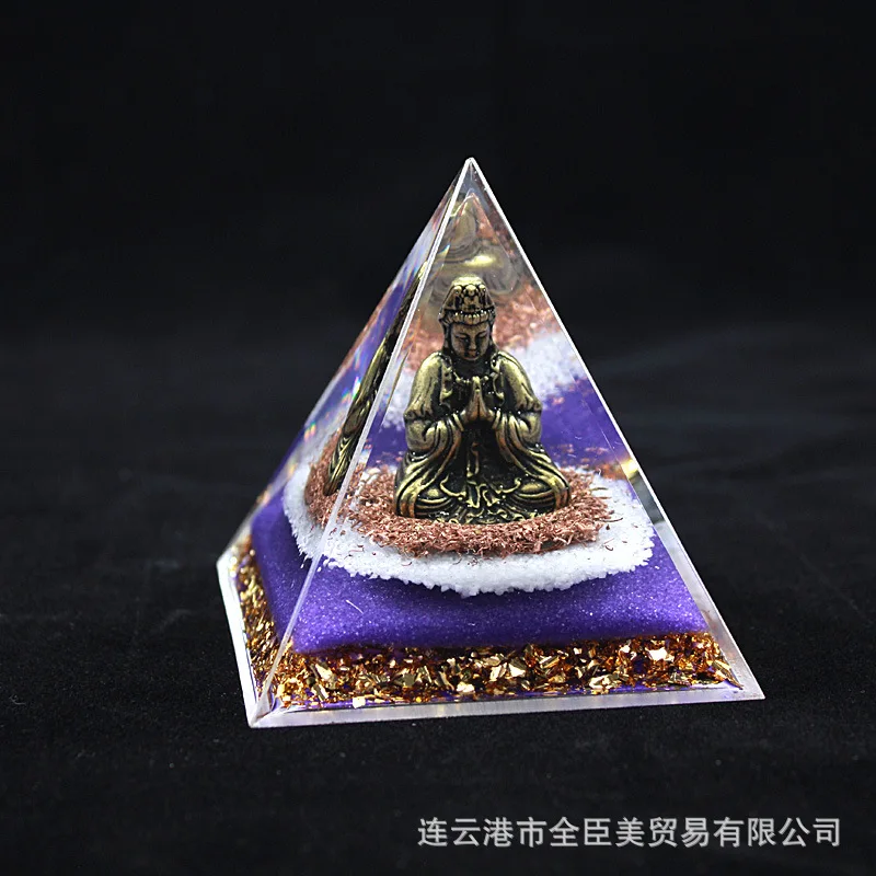 Cross-border 8cm Crystal Gravel Pyramid Acrylic Edition Guanyin Home Decor Buddha Statue Exquisite