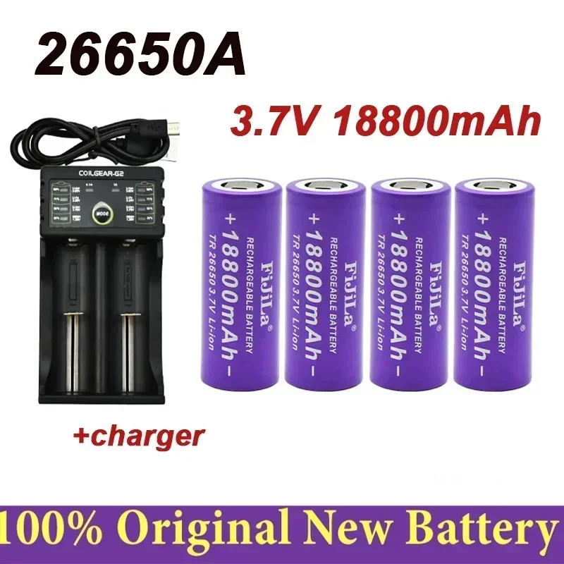 

2024 new 3.7V 26650 battery 18800mAh LED flashlight lithium-ion charging battery flashlight lithium-ion battery+charger