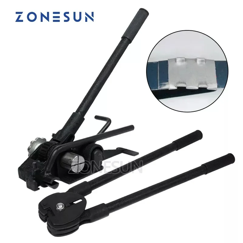 ZONESUN 20mm Manual Steel Strapping Machine Manual Sealless Combination Tool Steel Belt Packing Machine for Steel Straps Banding