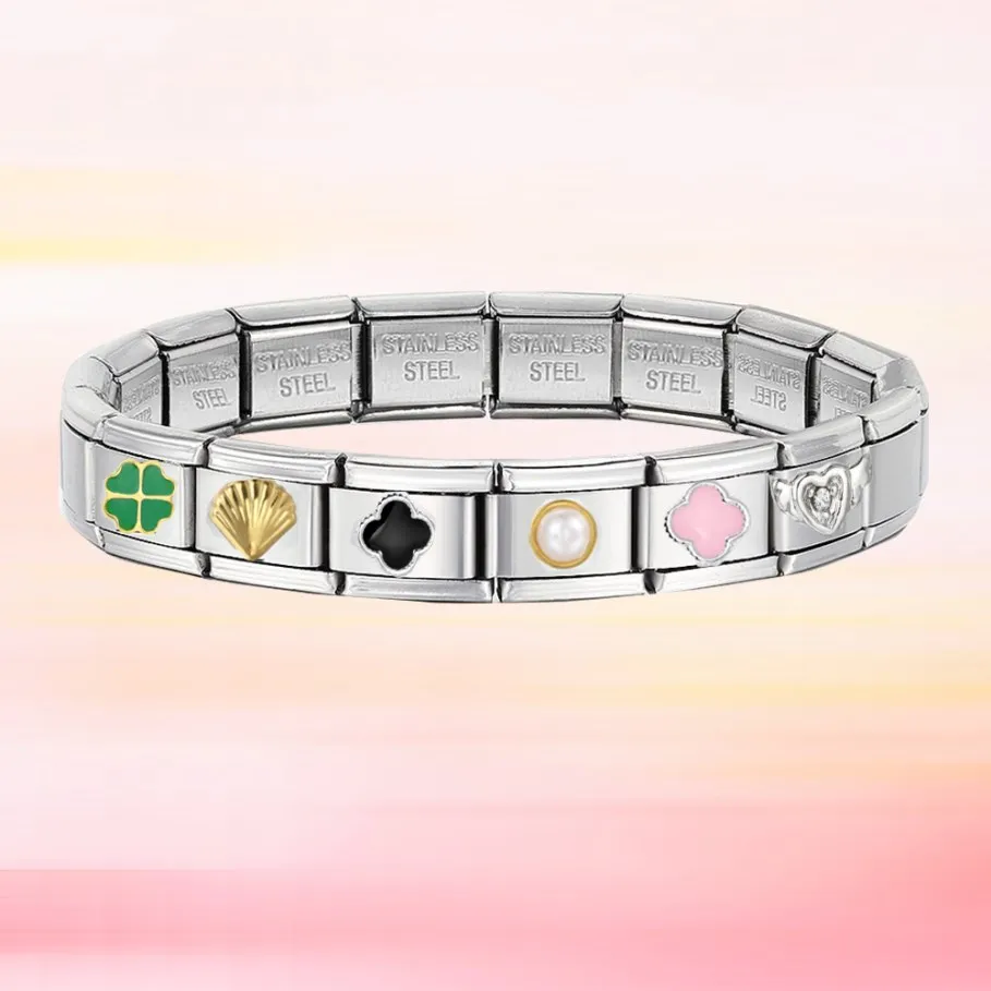 Stylish Colorful Four-leaf Clover Charm Italian Links Fit 9mm Bracelet Stainless Steel Women Valentine\'s Day Jewelry DIY Making