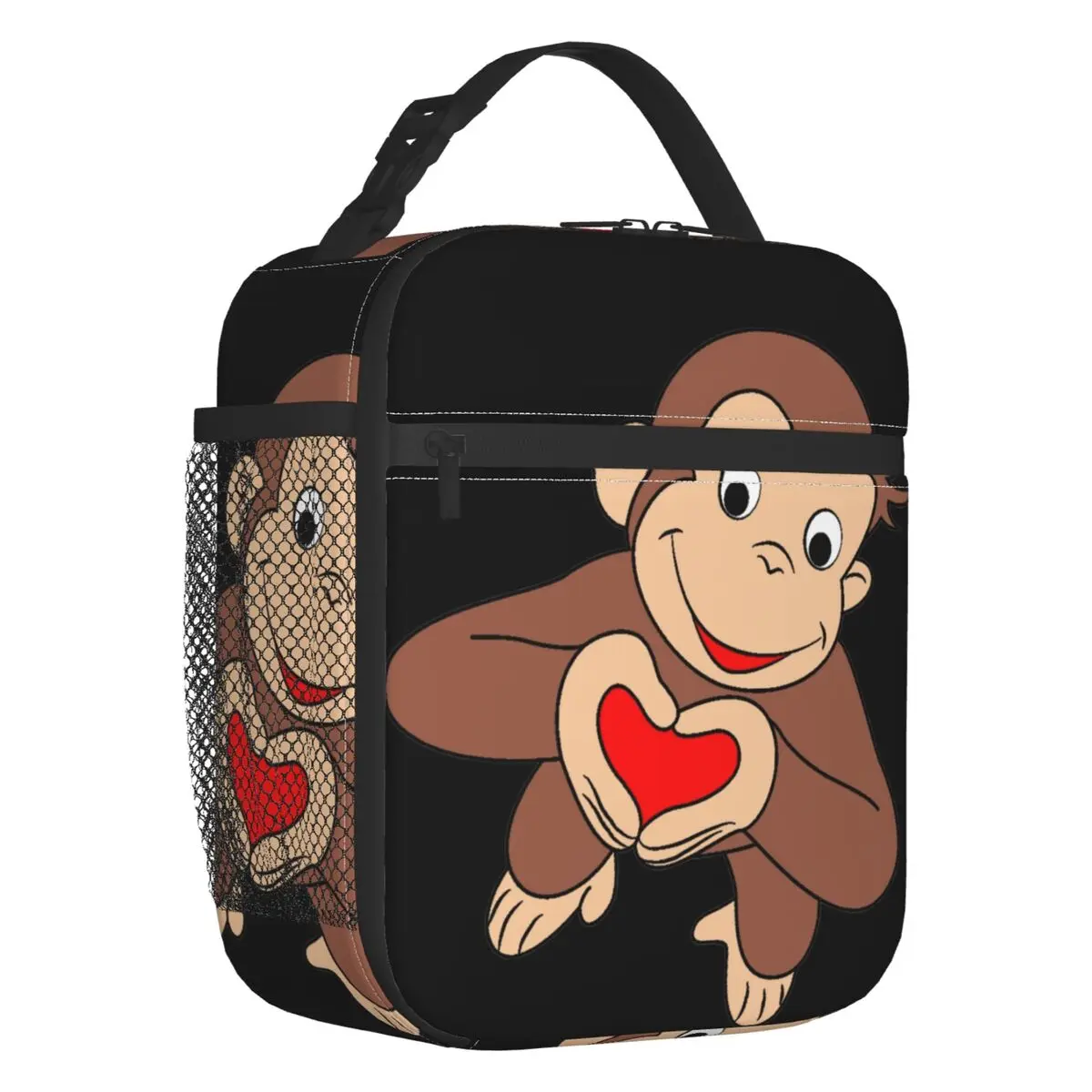 Curious George Is All Heart-Bolsa de almuerzo aislante para mujer, enfriador térmico de la serie de TV, Bento Box, para playa, Camping y viajes